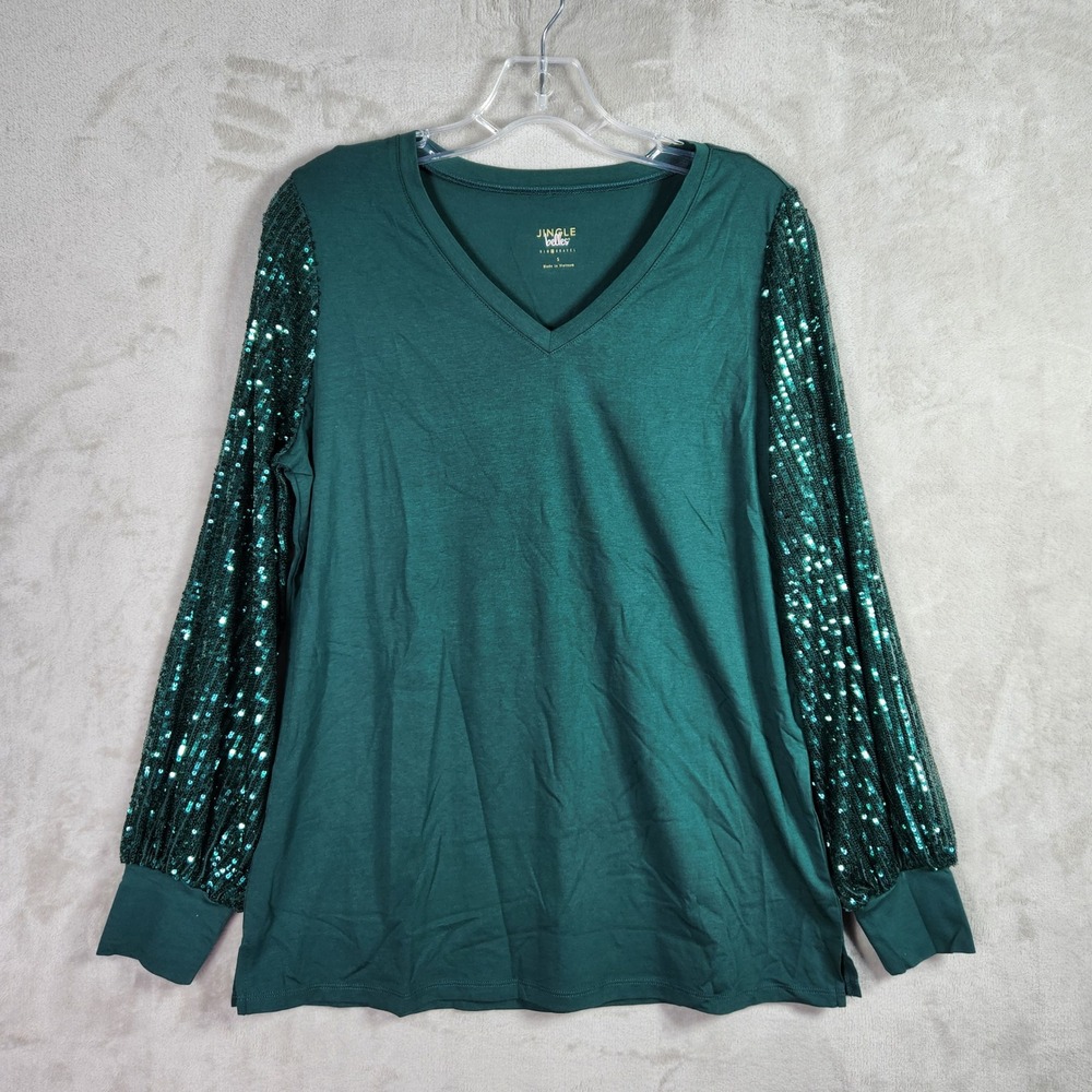 Jingle Belles Kim Gravel Womens Small‎ Evergreen TripleLuxe Knit Sequin A666753